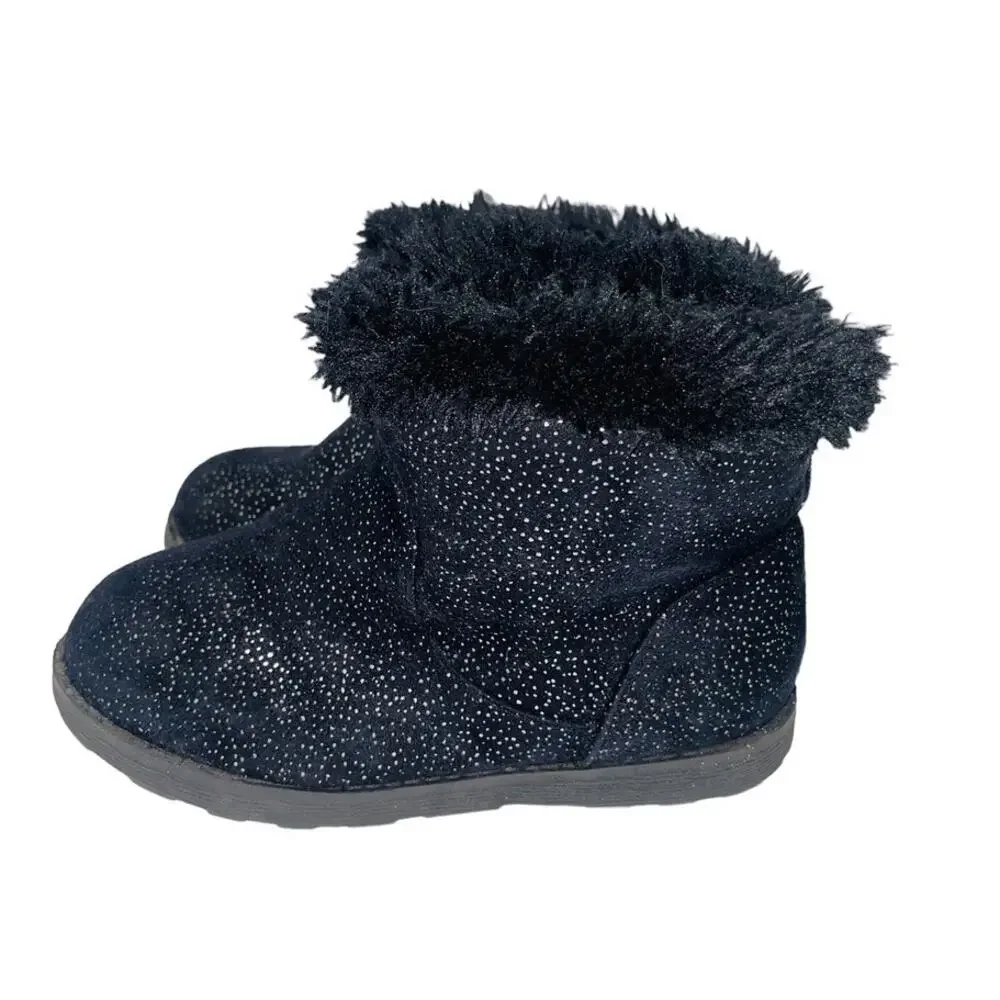 Cat & Jack Little Girls Black Sparkly Sherling Lined Zippered Boots Size 10